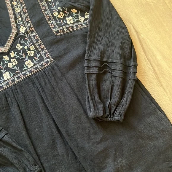 Abercrombie & Fitch Boho Blue Floral Embroidered Long Sleeve Blouse XS - Picture 3 of 4